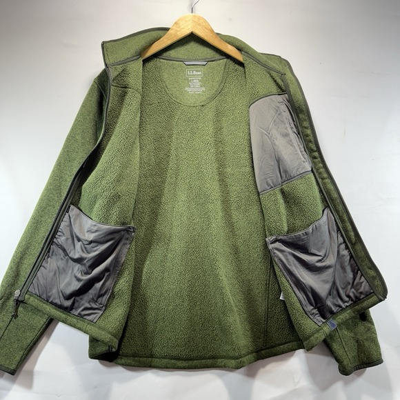 LL Bean Fleece Jacket Mens L Tall Green Fleece Zip Up Pocket Outerwear Outdoor - Picture 8 of 10